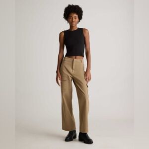 Quince Organic Cotton Twill Cargo Pants Light Khaki Utility Wide Leg Size 10